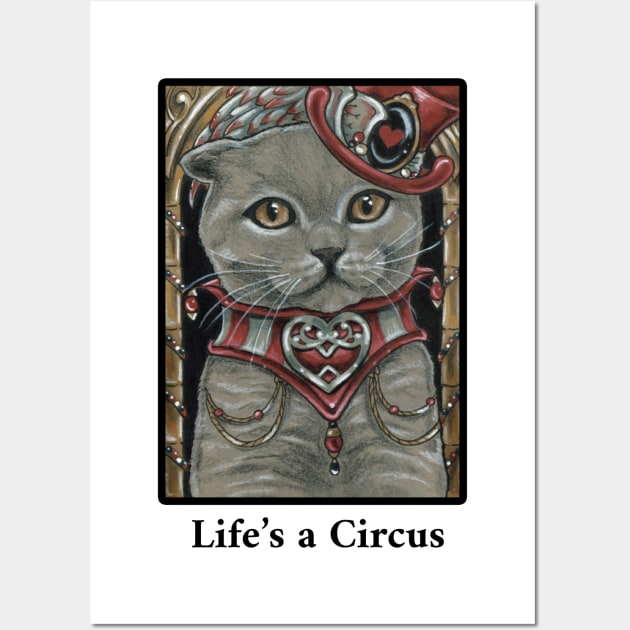 Circus Cat - Scottish Fold Cat - Life is a Circus - Black Outlined Version Wall Art by Nat Ewert Art